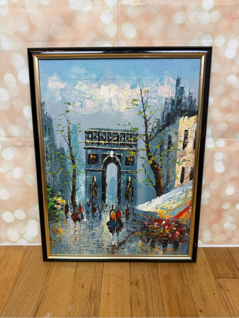 Vintage Impressionist Oil Painting featuring Arc de Triomphe in Paris
